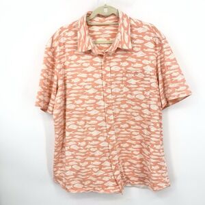 LL Bean Men Size XXL Shirt Button Down Top Short Sleeve Organic Fish Print Peach